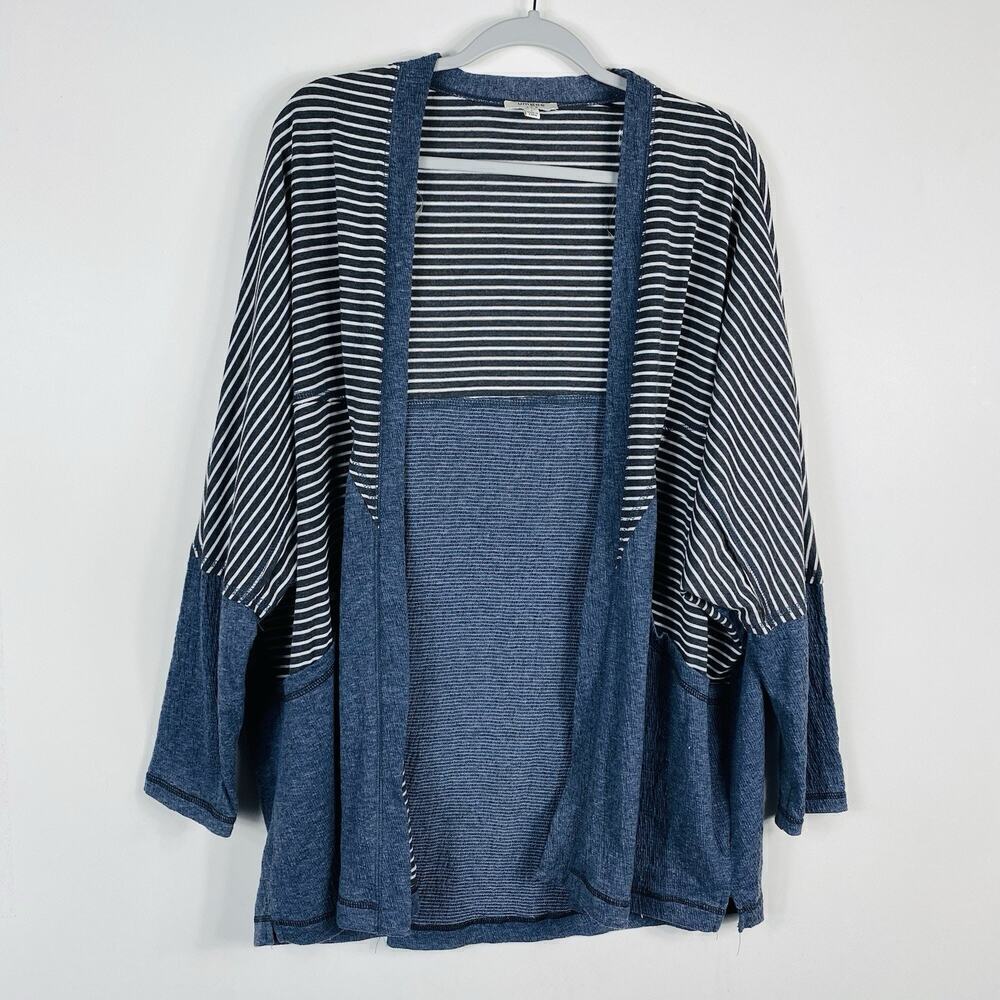 Umgee Size Large Striped Mixed Media Dolman Sleeve Open Cardigan Sweater